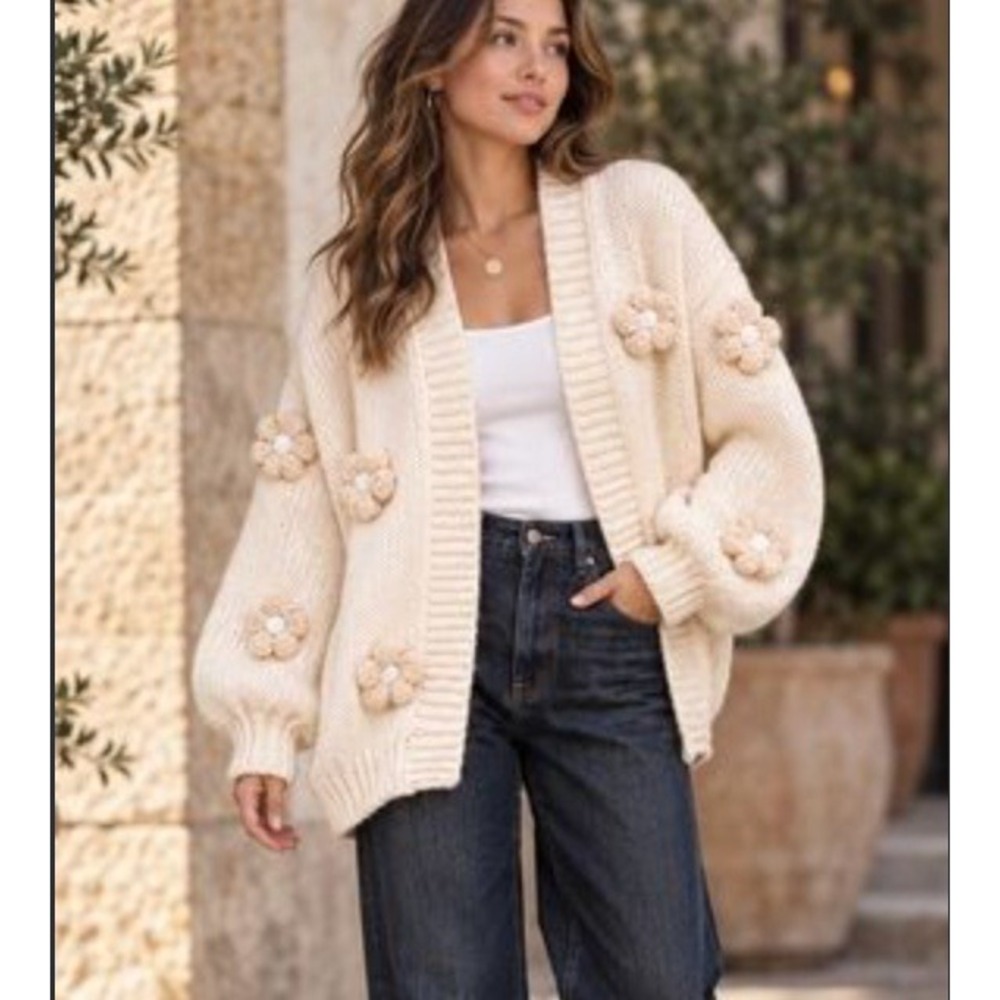 Maeve Anthropologie The Susannah 3D Floral Knit Cardigan Sweater Women One Size